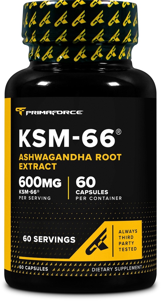 Primaforce KSM-66 Extrait de racine Ashwagandha (600mg) 60 Capsules de Veggie - 5% Witanolides avec BioPerine