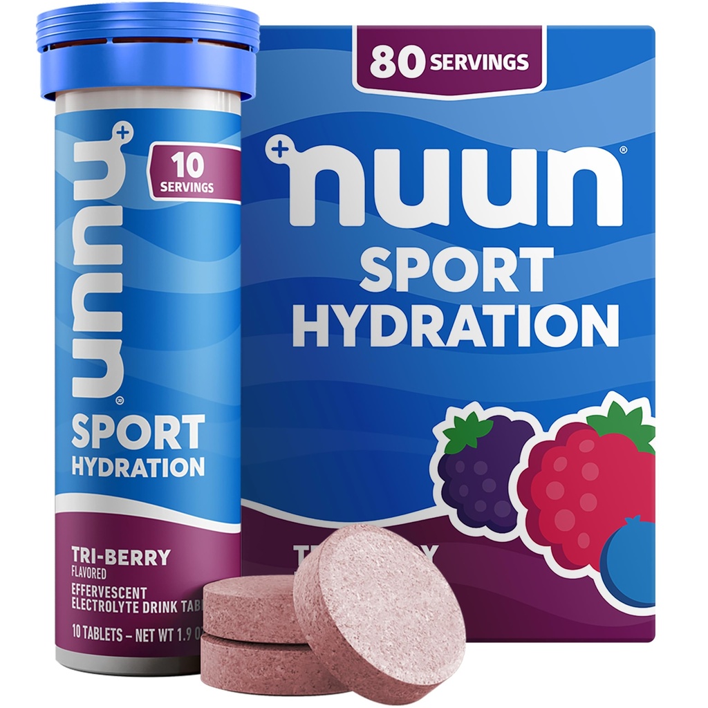 Nuun Sport Elektrolyt Tabletten mit Magnesium, Kalzium, Kalium, Chloride & Natrium, Gluten Free & Vegan, Tri-Berry, 8 Pack (80 Portionen insgesamt)