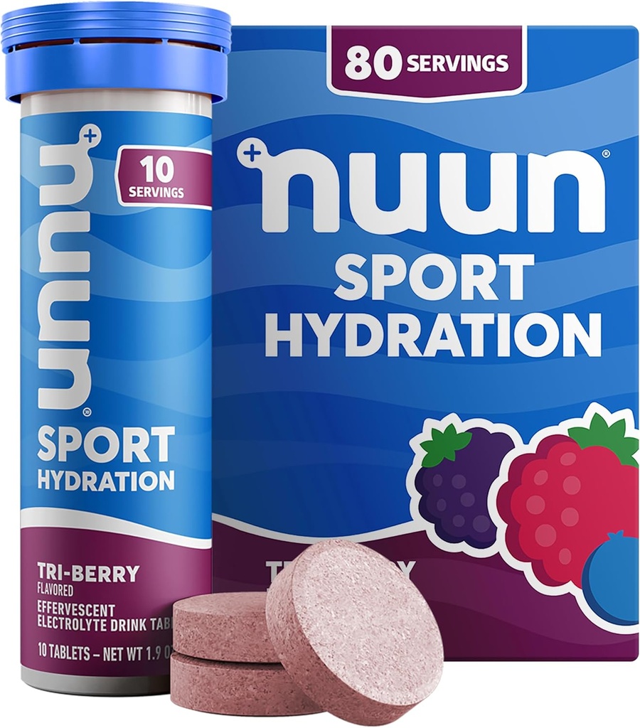 Nuun Sport Elektrolyt Tabletten mit Magnesium, Kalzium, Kalium, Chloride & Natrium, Gluten Free & Vegan, Tri-Berry, 8 Pack (80 Portionen insgesamt)