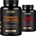 Vitamin B Complex und Kurkumin - Enthält alle essentiellen B Vitamine - B1, B2, B3, B5, B6, B7, B9, B12 und Biotin - Hohe Absorption Turmeric Supplements 1300mg für Gelenk, Herzgesundheit