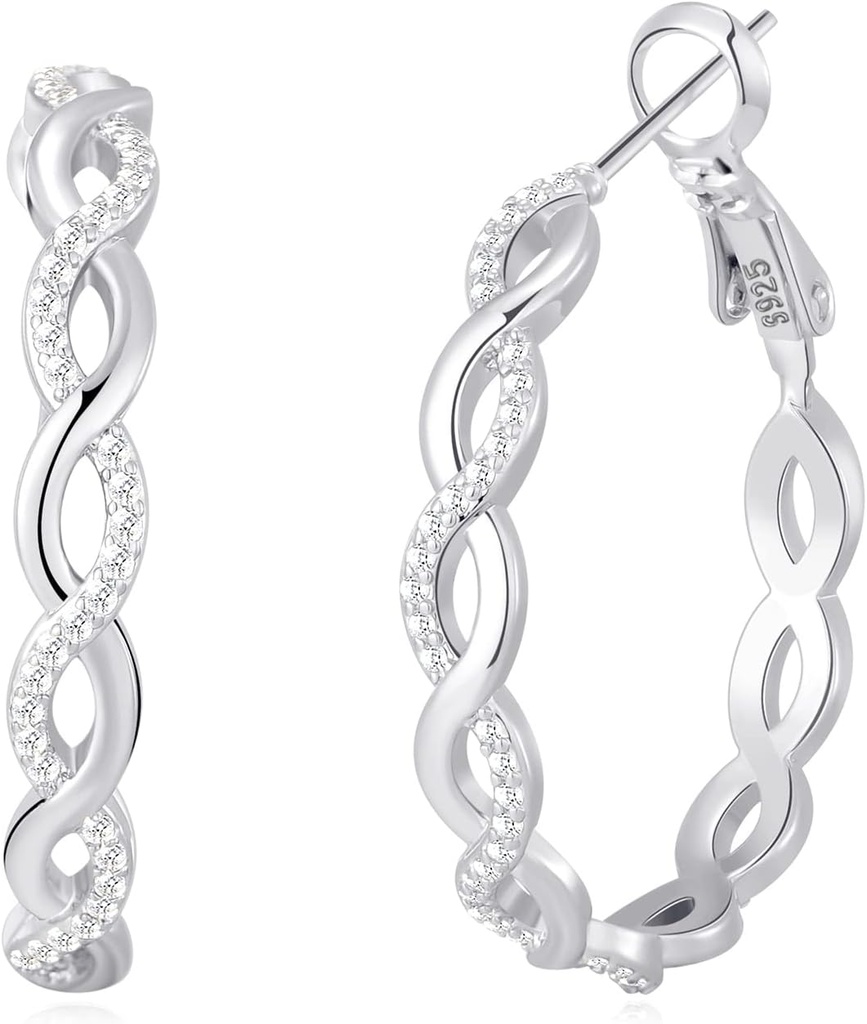 Senteria 925 Sterling Silber Ohrringe für Frauen Leichte Twisted Hoop Ohrringe mit Cubic Zirkonia Hypoallergene Ohrringe (20/30/40/50/60MM)