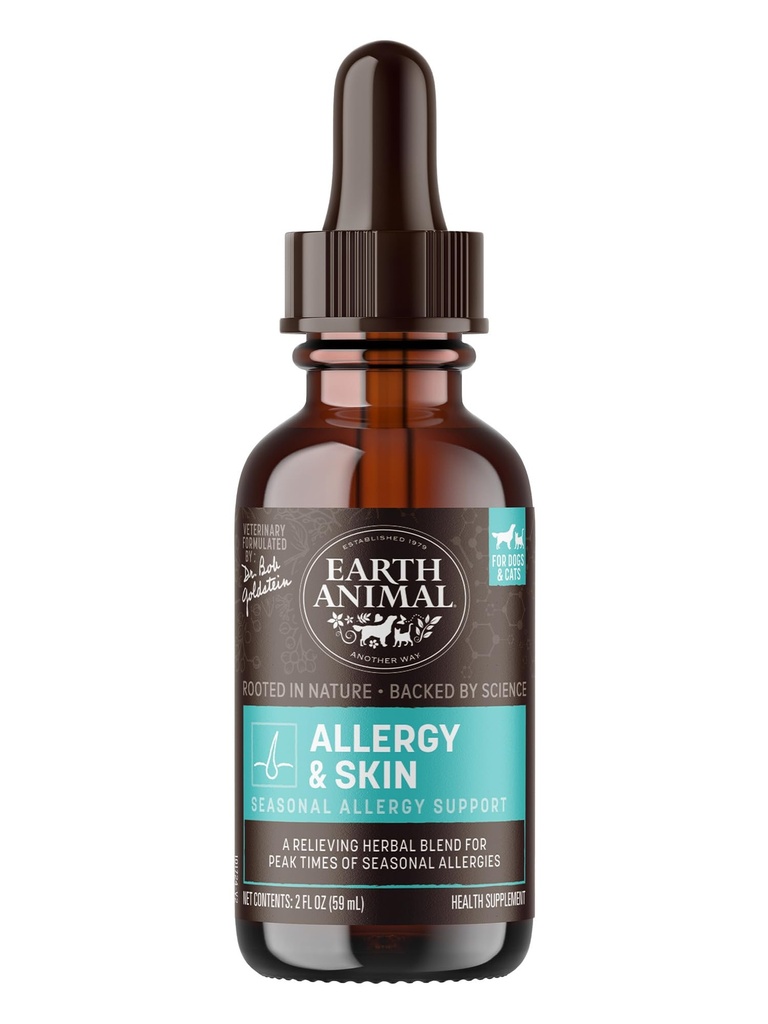 Earth Animal Apothecary Liquid Supplement - Allergy & Skin Kräuter Heilmittel für Hunde & Katzen - 2 fl oz