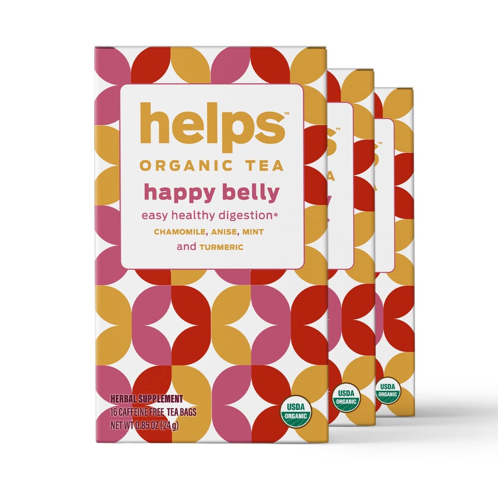 HELPS TEAS | Hilft Happy Belly Tea | Bio Kräutertee mit grünem Anis, Kamille, Minze und Turmeric | 16 Teebeutel - Pack von 3 |