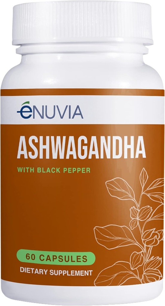 Ashwagandha Ergänzung - Natürliches Relief und Stamina Unterstützung zu helfen Spannung 60 Kapseln reine Wurzel mit schwarzem Pfeffer Extrakt für verbesserte Absorption Vegan, Made in USA