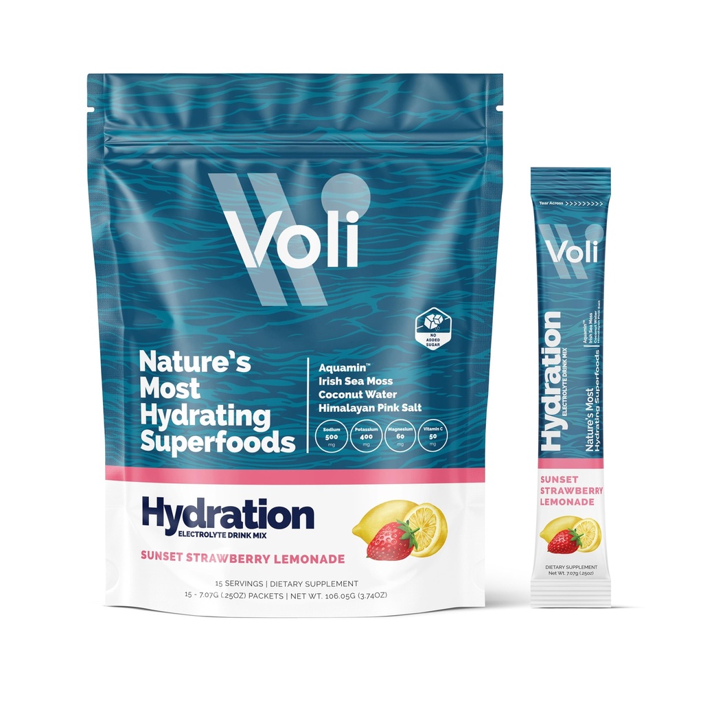 Voli Elektrolyte Pulver-Packets | Kein hinzugefügt Zucker Elektrolyt-Getränk-Mix für Hydration | Keto & Fasting Friendly, Natürliche Superfoods & Minerals | Erdbeer-Lemonade, 15-Count