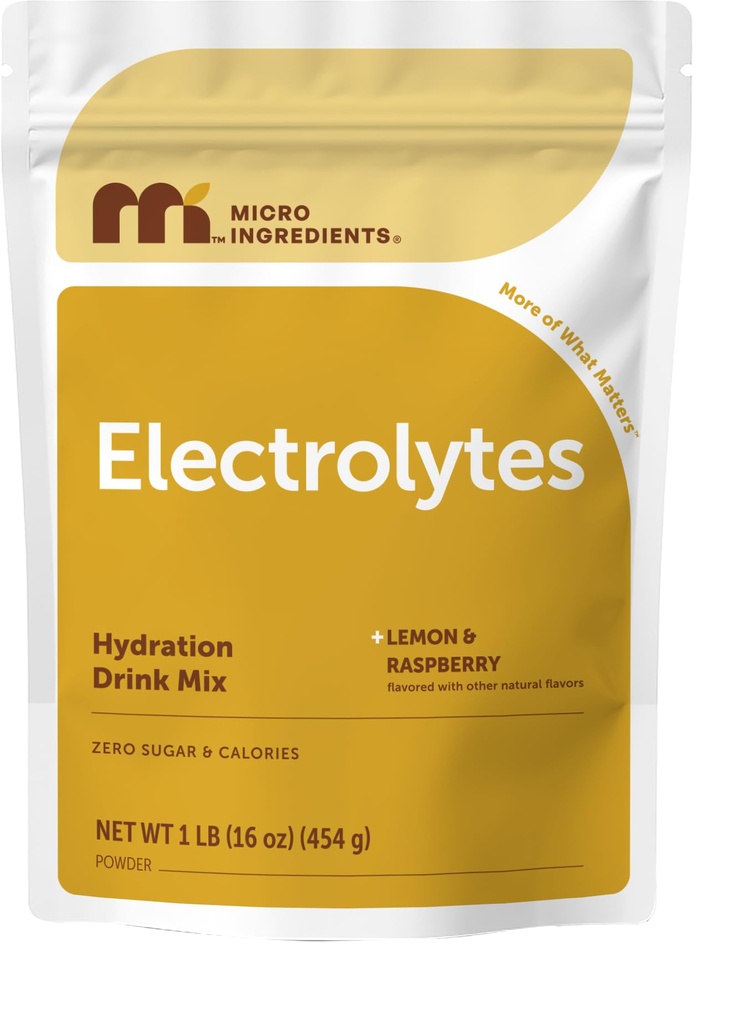 Micro Ingredients Hydration Elektrolyt Pulver, 1 lb (69 Servierungen) | Lemon Raspberry Flavor | High Potassium (1.000mg) + Coconut Water & Real Lemon Juice | Kein Zucker, Keto Friendly | Non-GMO