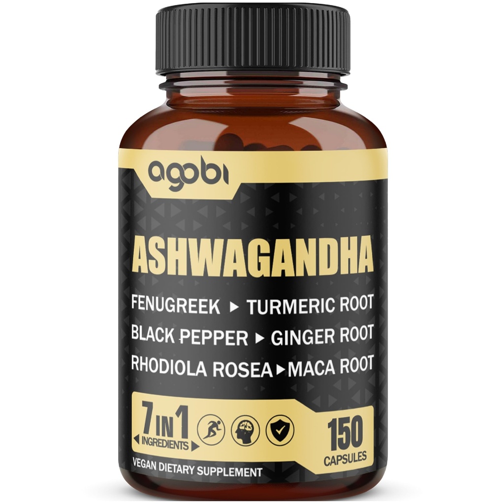 Ashwagandha Extrakt Kapseln 7 Kräuter Zutaten 8050 mg - Blended Fenugreek, Maca, Turmeric, Rhodiola, Ginger & Black Pepper - Sleep, Spirit, Immun & Energy Support - 5-Month Supply