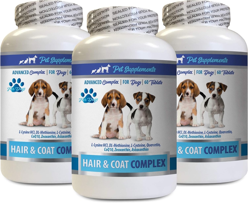 PET SUPPLEMENTS & NUTRITION LLC Hundemantel-Treiber - Hunde-Haar und Mantel-Komplex - Itch Relief - Immununterstützung - Vitamine und Mineralien - Hund Vitamin e - 3 Flaschen (180 Bäume)