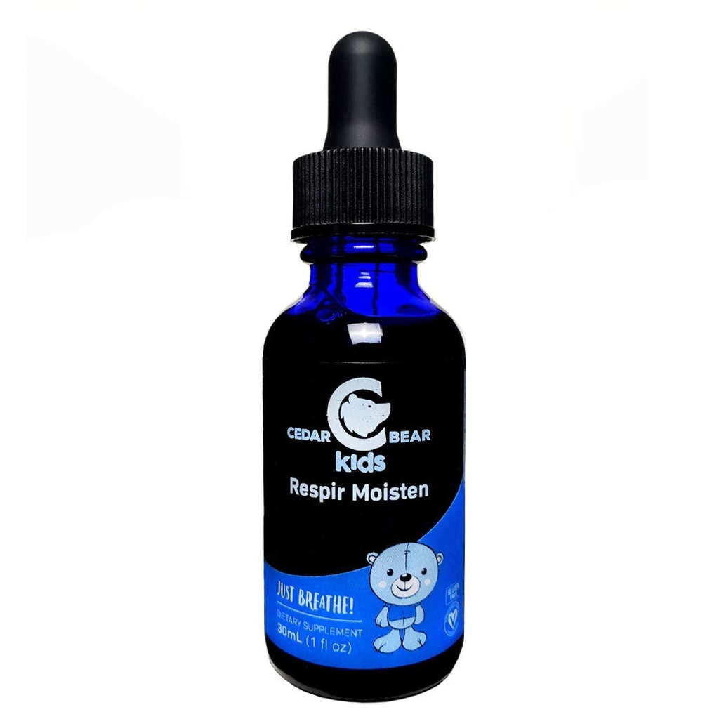 Cedar Bear Respir Moisten pour les enfants un supplément à base de plantes liquides qui hydrate et apaise les tissus respiratoires irrités et soulage la toux sèche occasionnelle 1 Fl Oz
