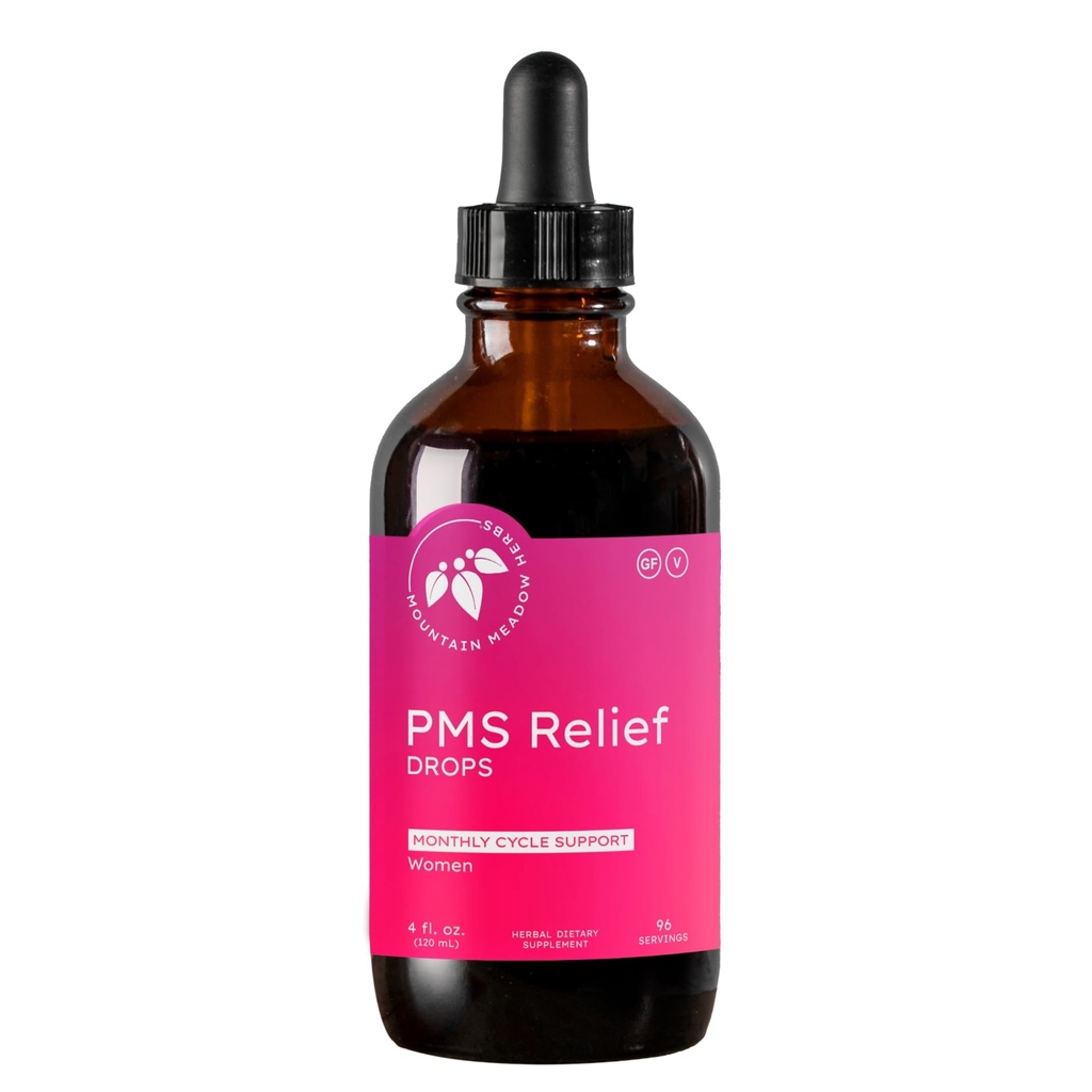 Berg Meadow Kräuter PMS Relief Drops | Flüssige Kräuterergänzung für Menstruationsperiode Discomfort | Hormonelle Unterstützung für PMS Cramps, Mood Swings & Akne mit Chaste Tree Berry (Vitex) & Wild Yam 4oz
