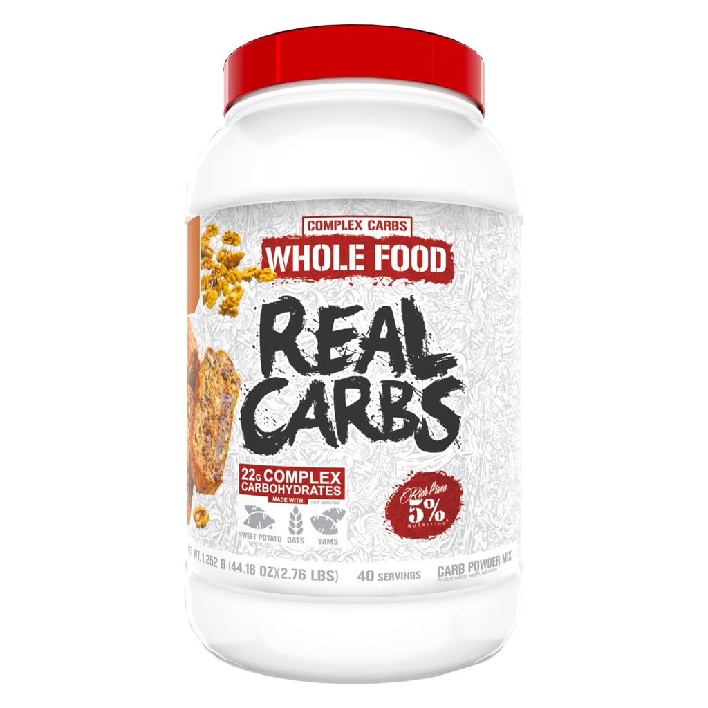 5% Nutrition Rich Piana Real Carbs mit Real Food Complex Carb Powder, Langlebige Low Glycemic Energy für Pre-Workout/Post-Workout Recovery Meal, 2.7 Lb, 40 Portionen (Banana Nut Bread)