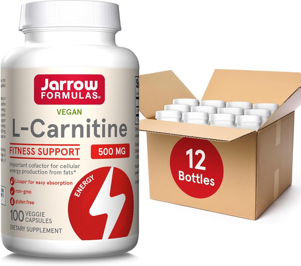 Formules de Jarrow L-Carnitine 500 mg - 100 Licaps de Veggie - Cofacteur important pour la production d'énergie (ATP) à partir de matières grasses - Supplément alimentaire - Vegan - Jusqu'à 100 portions, paquet de 12