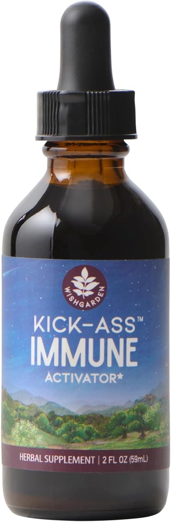 WishGarden Kräuter Kick-Ass Immune Activator - Kräuter Immununterstützung Ergänzung für Erwachsene, Pflanzenbasierte Immun Booster & Immune Defense w/Echinacea & Goldenseal, schnelle Immunität Boost Formel, 2oz