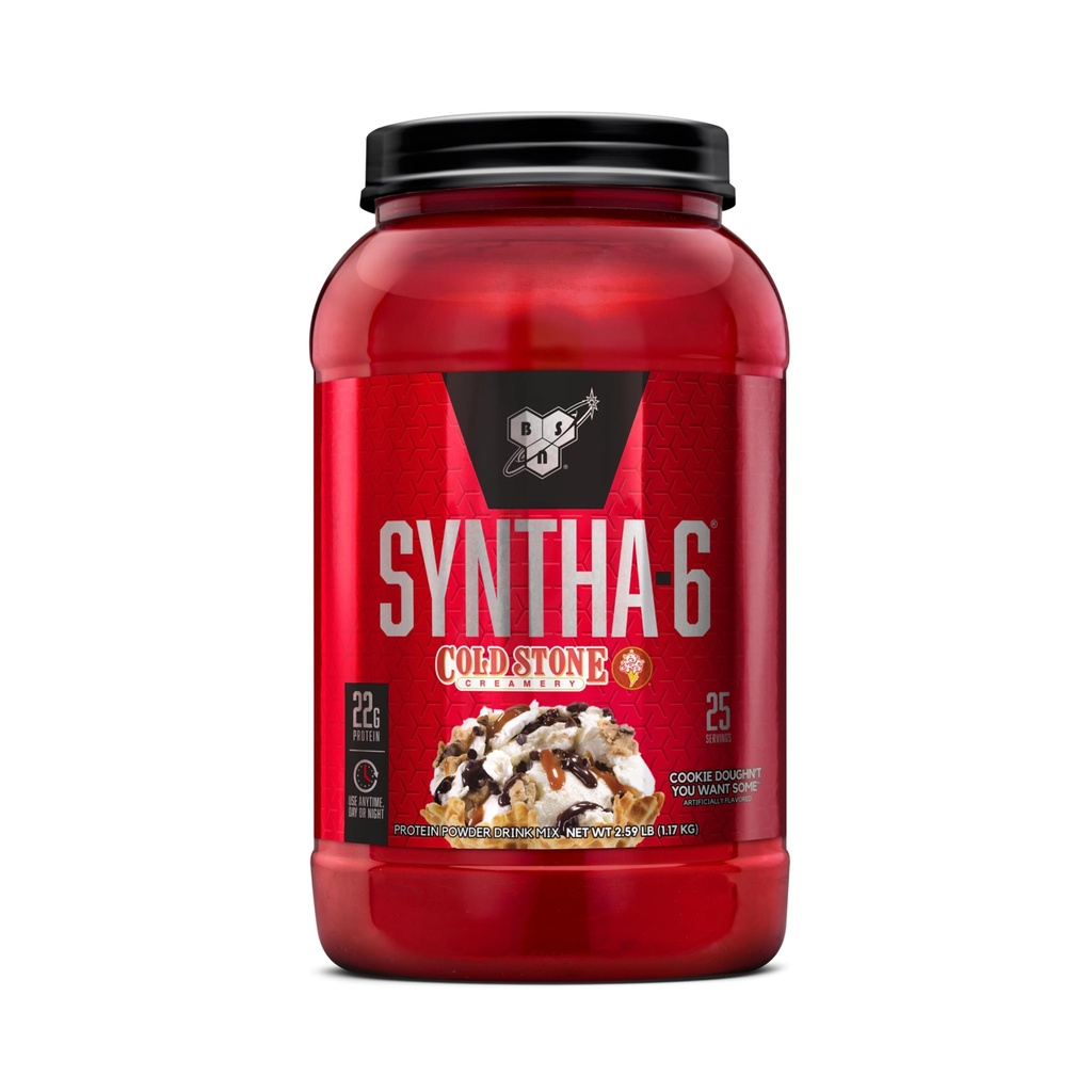 BSN Syntha-6 Poudre de protéines de lactosérum, crème à pierre froide- Cookie Doughn't vous voulez un peu, caséine micellaire, poudre de protéines de lait isolat, 25 portions