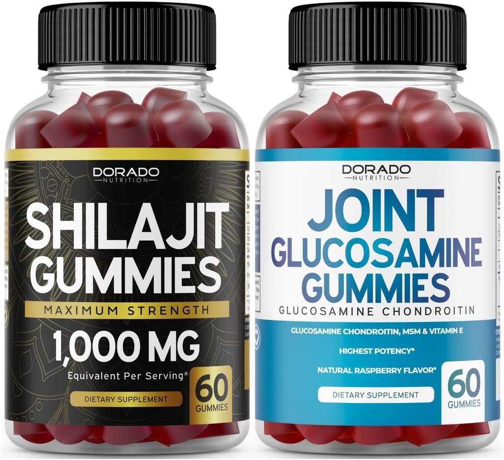 DORADO NUTRITION Shilajit Gummies pour les hommes et les femmes (60 Gummies) et la glucosamine Chondroïtine (60 comte)