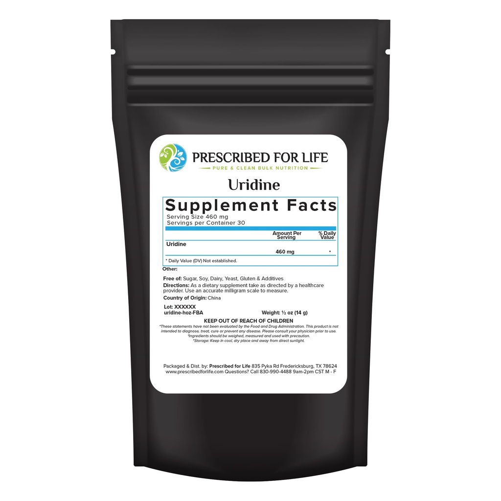 Verschrieben für Leben Uridin, reine Uridin-Monophosphat-Pulver, Nootrope Ergänzung für Speicher, Klarheit, & Fokus, keine Füllstoffe, keine Additive, Vegan, Non GMO (0,5oz / 14g)