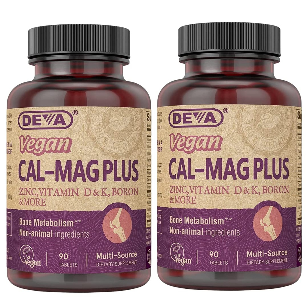 DEVA Vegan Calcium Magnesium Supplement 2-Pack, Plus Zink, Vitamine C, D & K, Boron, 90 Tabletten