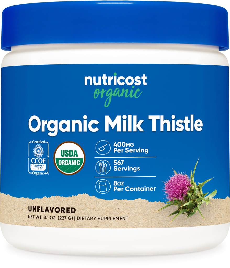 Thistle de lait biologique (Silybum Marianum) 8 oz par contenant (non aromatisé) - Non-OGM, sans gluten