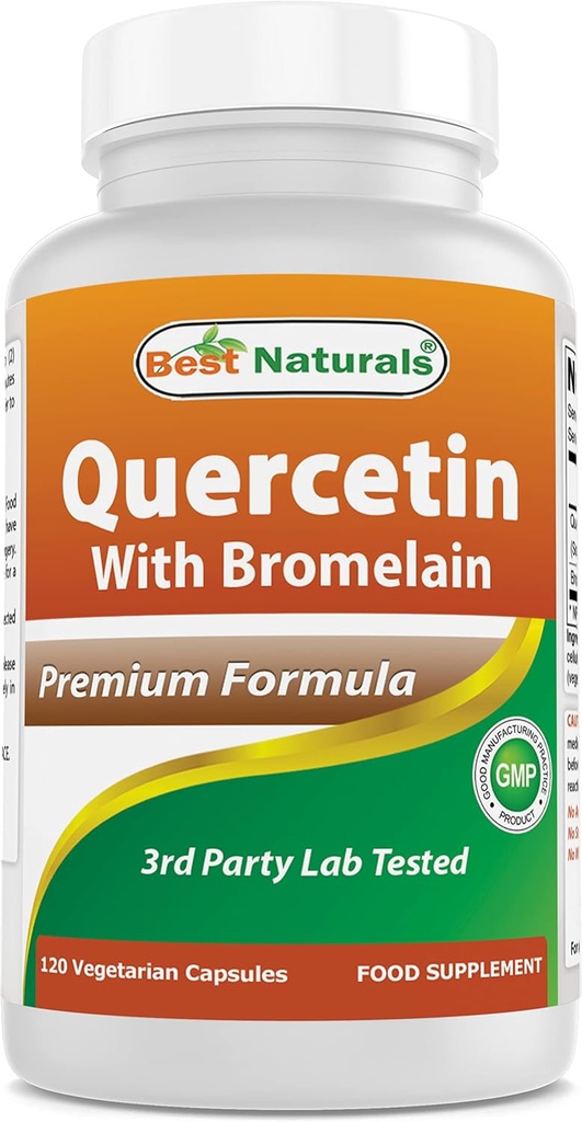 Meilleur Naturals Quercetin avec Bromélain Veggie Capsule - 800 mg de Quercetin et 165 mg de Bromélain (2400 GDU/g), 120 Nombre