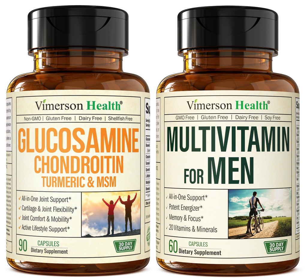 Glucosamin Chondroitin Turmeric MSM + Men’s Multivitamin 2-Bottle Supplement Bundle für ihn. Gemeinsame Gesundheit, Entzündungsreaktion, Immununterstützung, Antioxidantien Eigenschaften