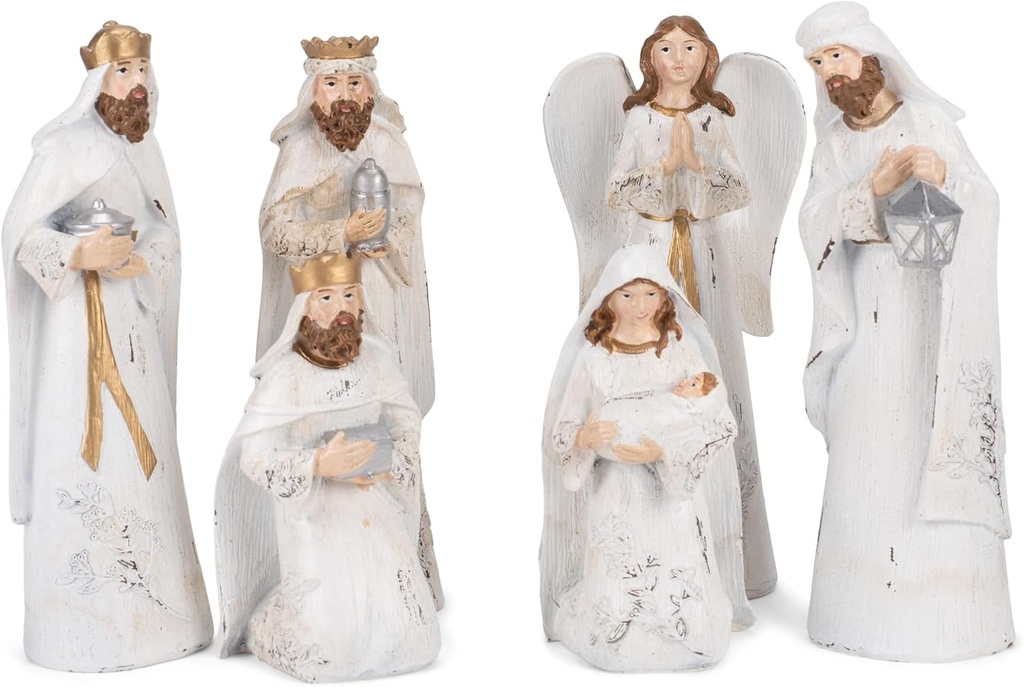 Transpac Distrait blanc et ton or 7.5 pouces Résine Nativité Figurines Ensemble de 6