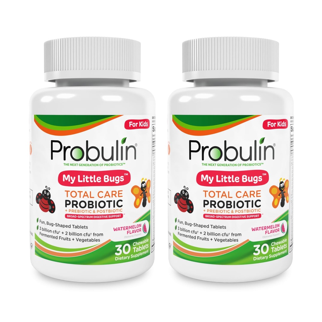 Probulin Total Care My Little Bugs Prebiotics, Probiotics & Postbiotics - 5 Billion CFU - 15 Strains - 30 Kautabletten (Twin Pack)