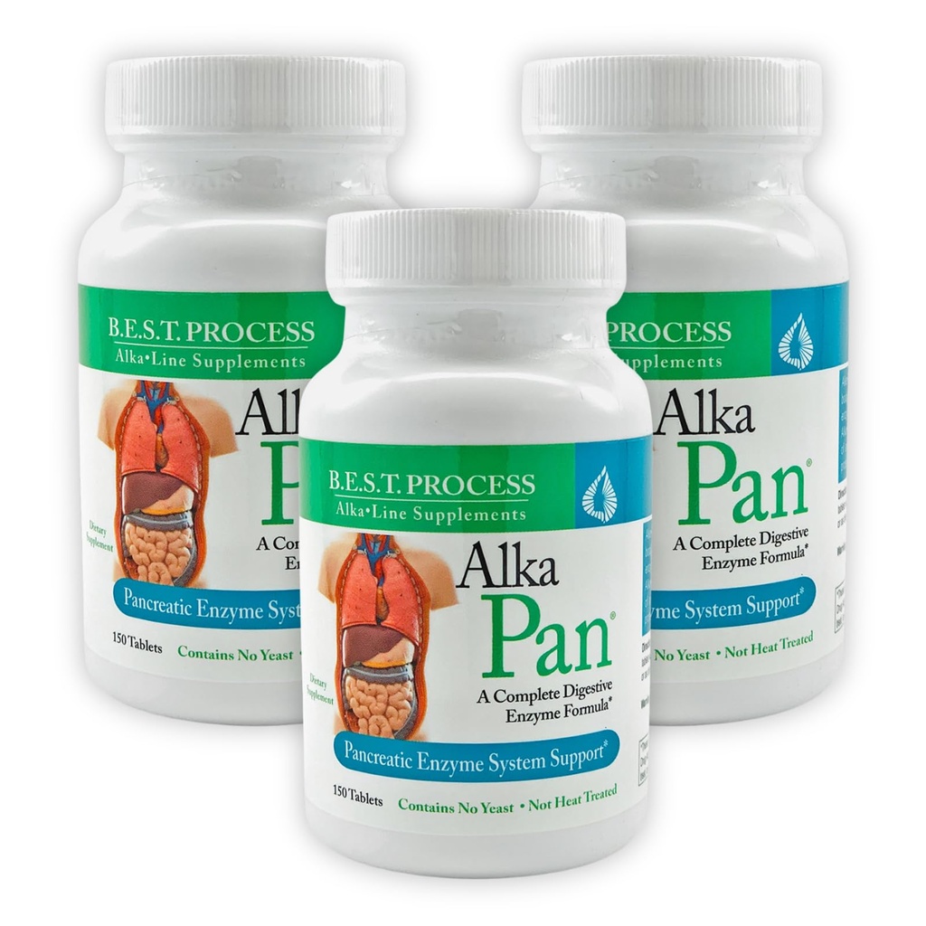 Alka•Pan (3 Pack) Meilleur procédé Alkaline — Supplément digestif naturel — Enzymes pancréatiques avec des superaliments antioxydants et des herbes digestives