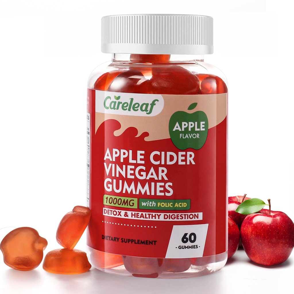 Apfel Apfelessig Gummi 60 Zähler 1000mg AVC mit Vitamin B6 Vitamin B12 für Stoffwechsel, Verdauung, Detox, Gut & Immune Gesundheit