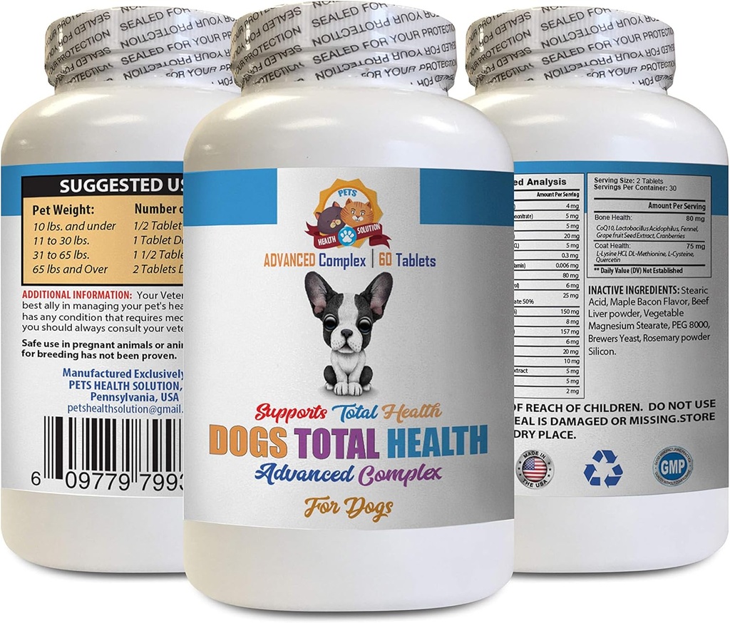 Vitamine für Hunde Augen - Hunde Total Health Formula - Fortgeschrittene Unterstützung - Haarmantel Zahnfleisch Zahnfleisch Augenpflege - Vitamin e für Hunde Haut - 60 Tabletten (1 Flasche)