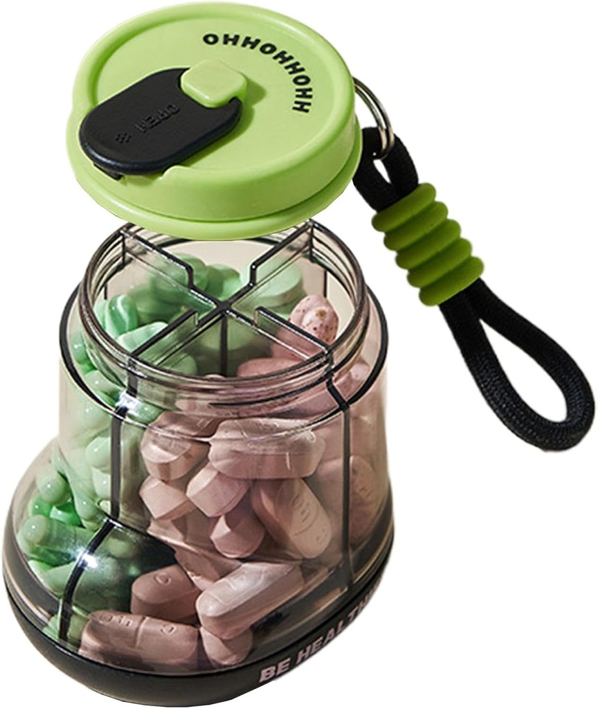 Pill Organizer, Portable Pill Dispenser, Vita-min Organizer, Reise-Gehäuse für Medikamente und Ergänzung, Pill Sorter, kleine Pillenhalter Flasche mit 4 Komponenten