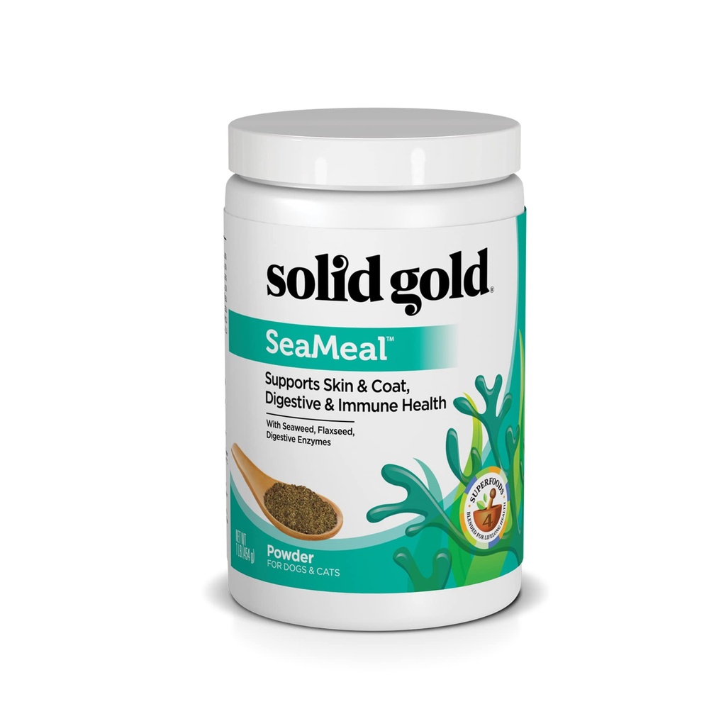 Solid Gold Cat & Dog Multivitamin Powder - Kelp Powder, Omega 3 & Vitamine für Zahn-, Verdauungs-, Immun-, Haut- & Fleisch-Gesundheit - Multi-Vitamin für Hunde & Katzen - Cat & Dog Food Additive Supplement - 1lb