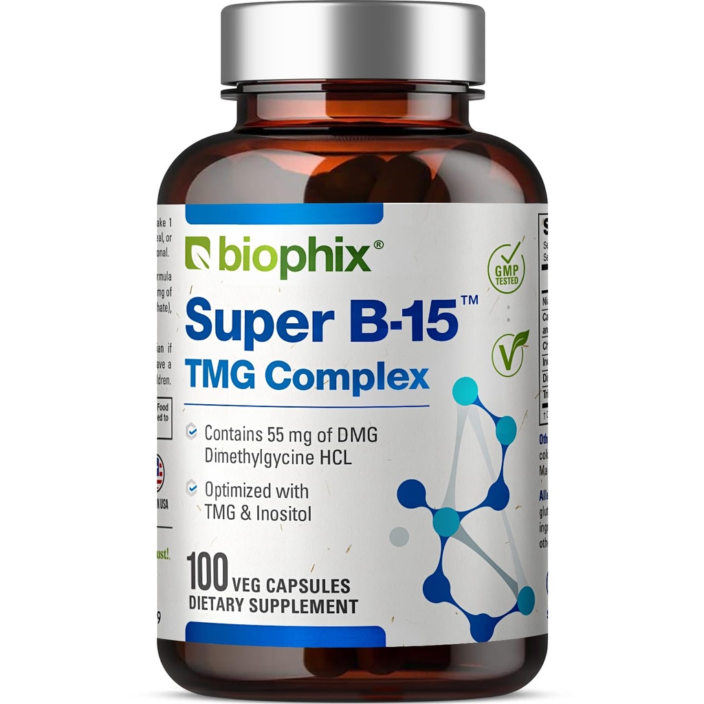 biophix Super B-15 100 Veggie Caps - Niacin Calcium Choline Inositol DMG TMG - Unterstützt gesunde Sauerstoff-Energieniveaus