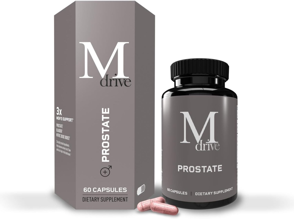 Mdrive Prostate Prostate Support Supplement for Men's Health, Promote Urinary Tract Health, Supporte le débit normal, la fréquence et le videur de Bladder, Flowens Cranberry Extract, S7 N.O. Booster, 60 Capsules