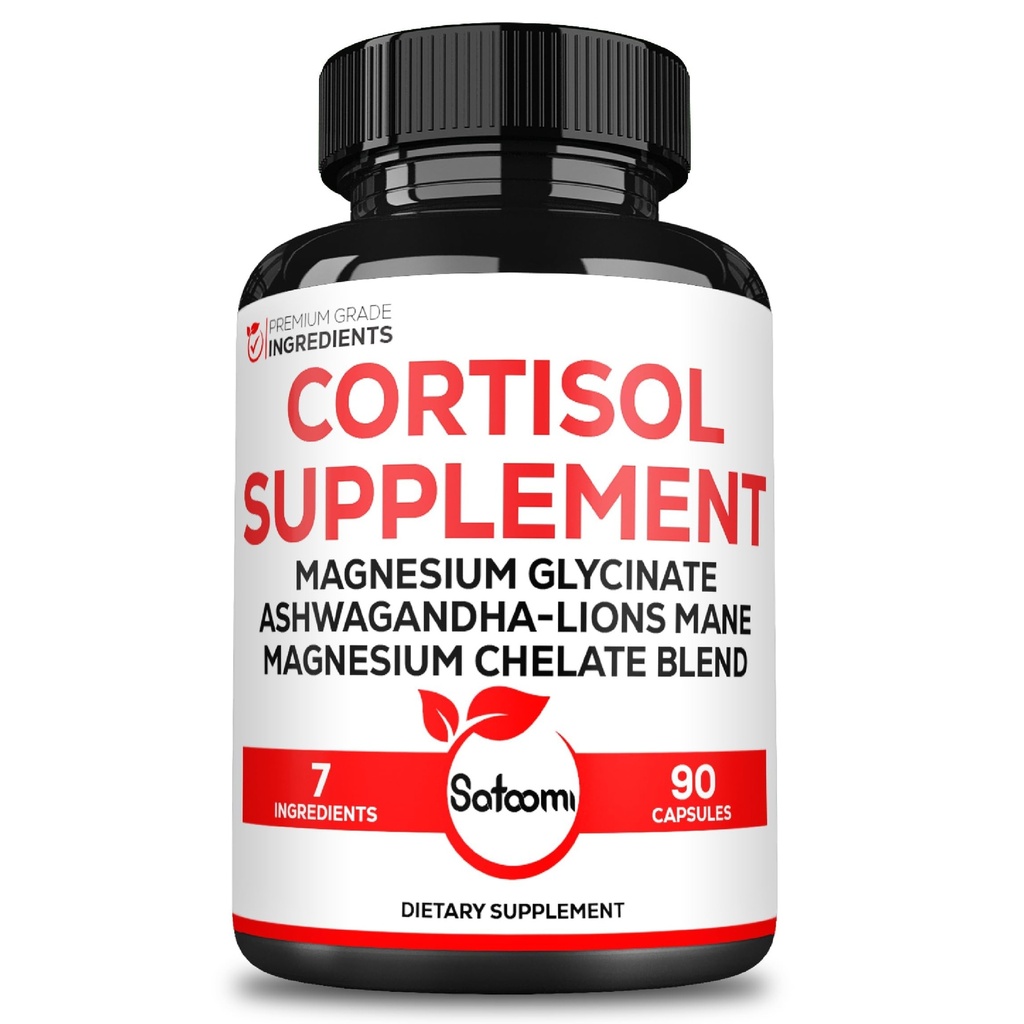 Satoomi 7in1 Cortisol Supplement - Magnesium Glycinat mit Ashwagandha, Magnesium Glycinat und Citrat - Mood & Rest Well & Resilience - 90 Kapseln für 45 Tage