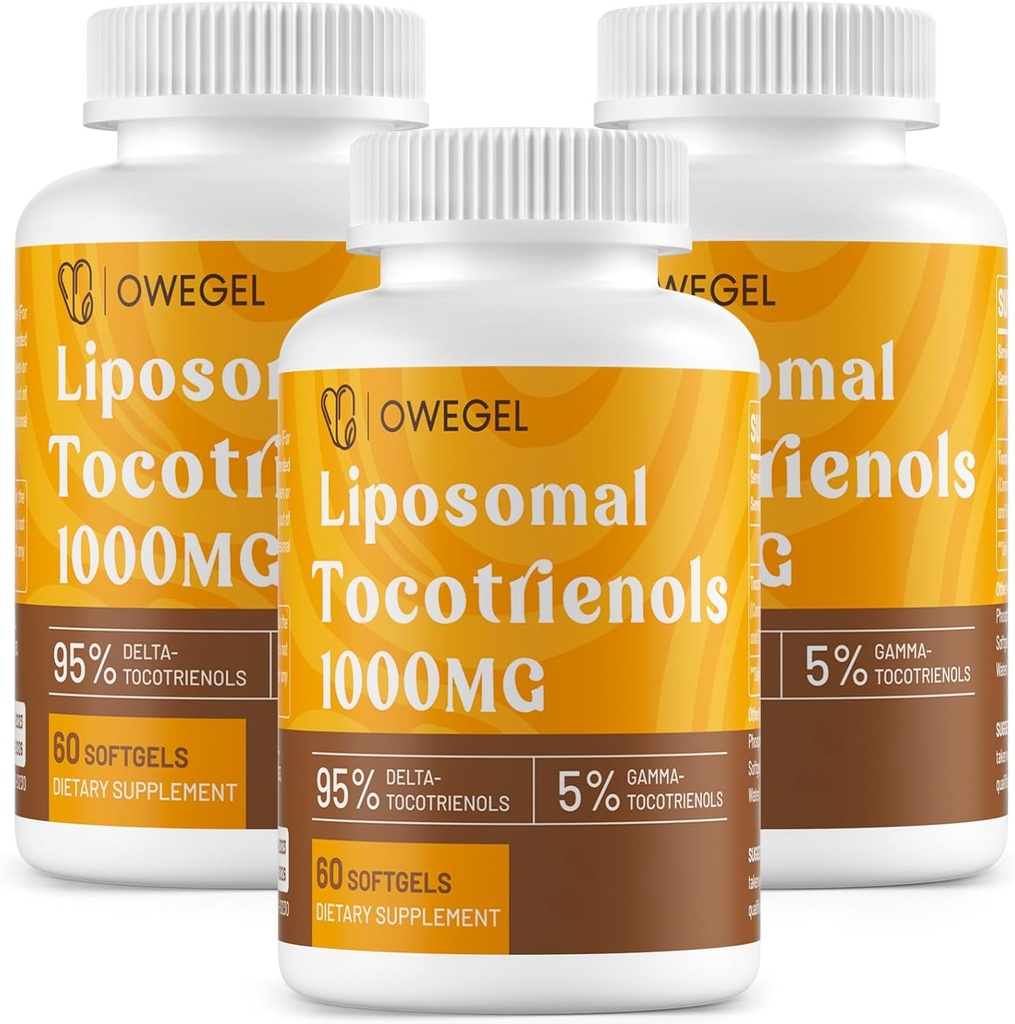 Liposomal Tocotrienols 1000mg - Hohe Bioverfügbarkeit Vitamin E Tocotrienols Supplements,95% Delta & 5% Gamma Tocotrienol Kapseln unterstützen Haut,Bone,Antioxidant,180 Softgels