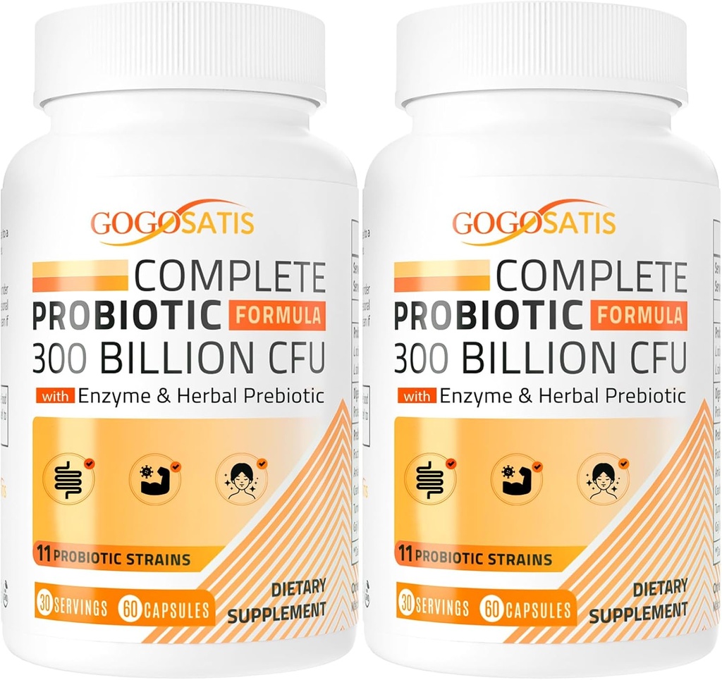 Probiotiques pour les femmes et les hommes, 300 milliards CFU 11 souches + enzymes à base de plantes biologiques et digestives, probiotique pour la santé digestive, le gaz et le blottis, l'Immune, la santé Gut pour les femmes et les hommes, plateau stable, 120 capsules