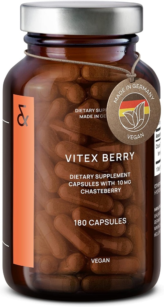 Vitex Berry - Premium Chasteberry 4:1 Extrakt (Vitex Agnus Castus) - Menopause & PMS Support - Hormon Balance für Damen - 180 Kapseln - 6 Monate Versorgung - Made in Germany