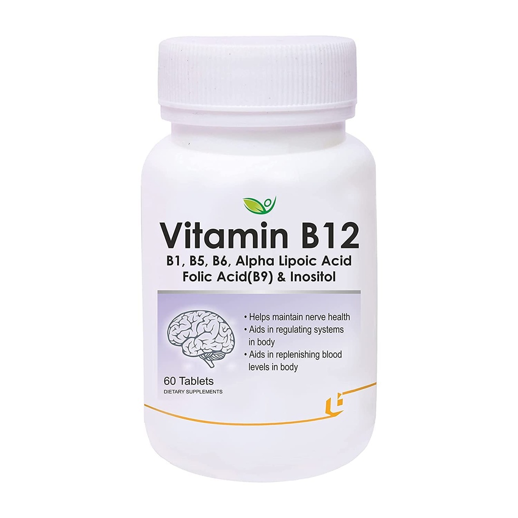 Verem Nutraceuticals Vitamin B12 mit B1, B5, B6, B9(Folsäure), Alpha Lipsäure ALA & Inositol Ergänzungen | Energiemanagement | Antioxidans | 60 Tabletten