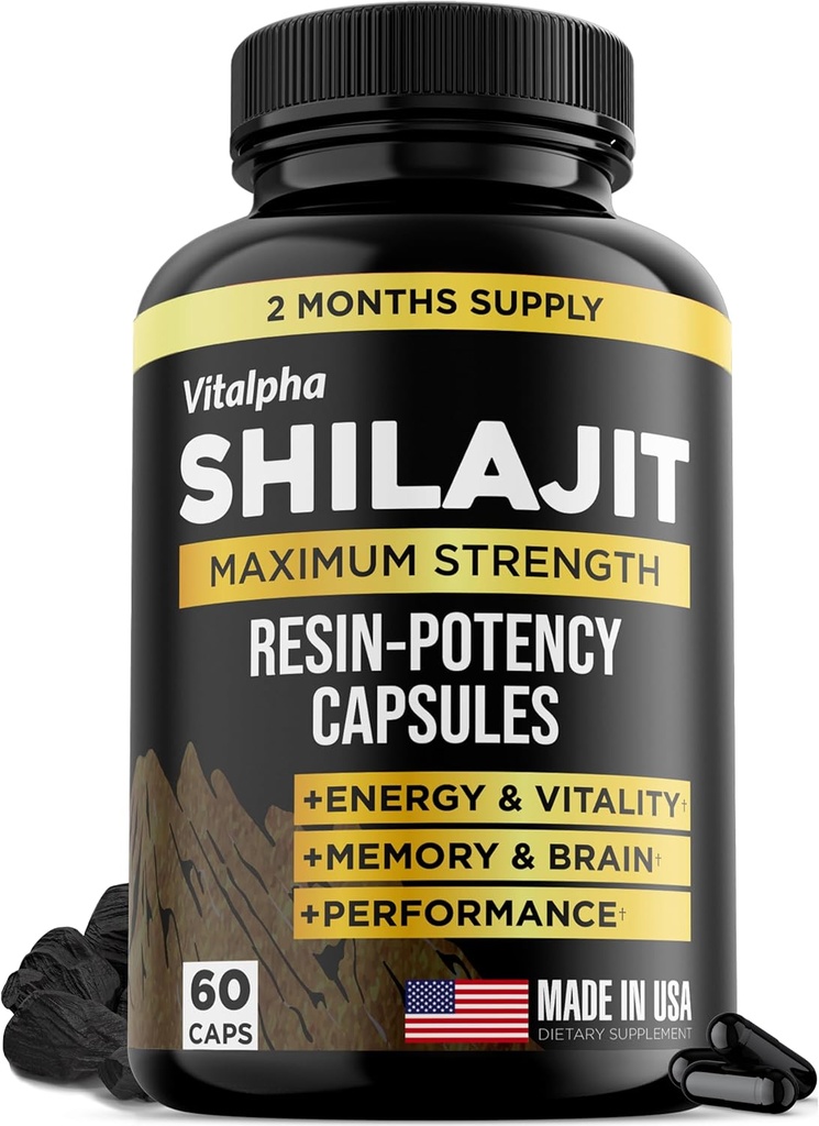 Resin-Potency Shilajit Capsules (50% Fulvic Acid) - 500mg Max Potency Extract - Organic Shilajit - Made in USA - 85+ Trace Minerals - Monatliche Lieferung - 60 Zähler