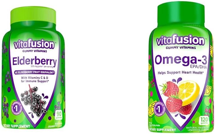 Vitafusion Elderberry Gummy Vitamine 90ct & Omega-3 Gummy Vitamine Berry Lemonade Flavored 120ct