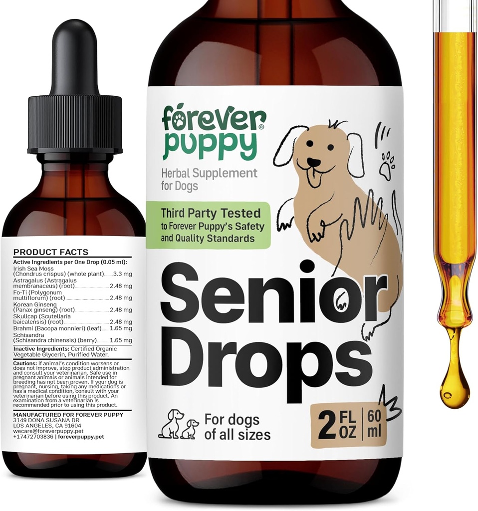 Forever Puppy Senior Dogs Drops - Immun- & Gehirn-Support-Komplex für ältere Hunde aller Rassen & Größen - Vitamine und Ergänzungen für ältere Tiere - Nahrungsergänzungsmittel - 2 oz