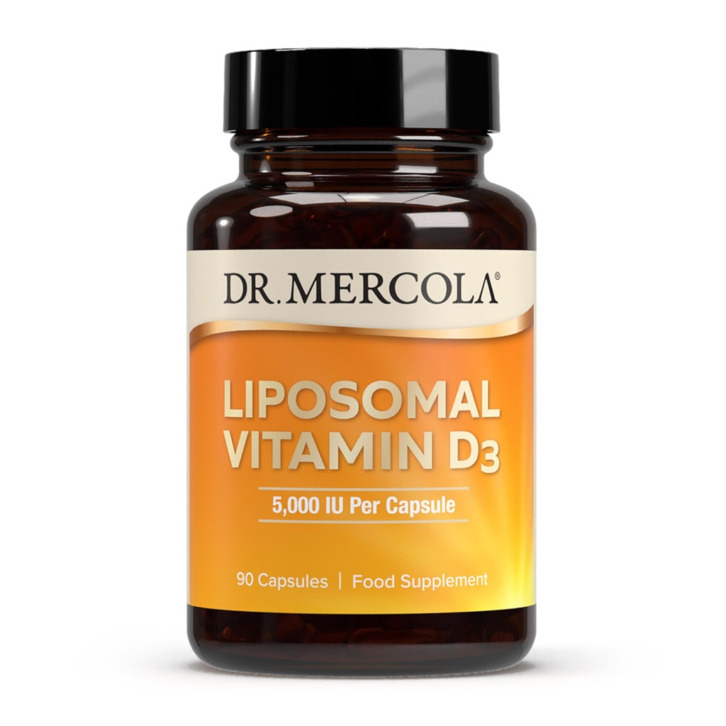 Dr Mercola Vitamine Liposomique D3 - Soutient la santé cardiaque, osseuse et immunitaire - 5 000 UI par portion - Sans OGM, sans soja et sans gluten - 90 capsules (90 portions)