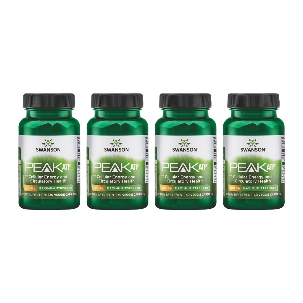 Swanson Maximum Strength Peak ATP Cellular Energy Supplement for Athletes and Active Adults Seeking Performance and Recovery Support - 400 mg (30 Veggie Capsules, 4 Pack)