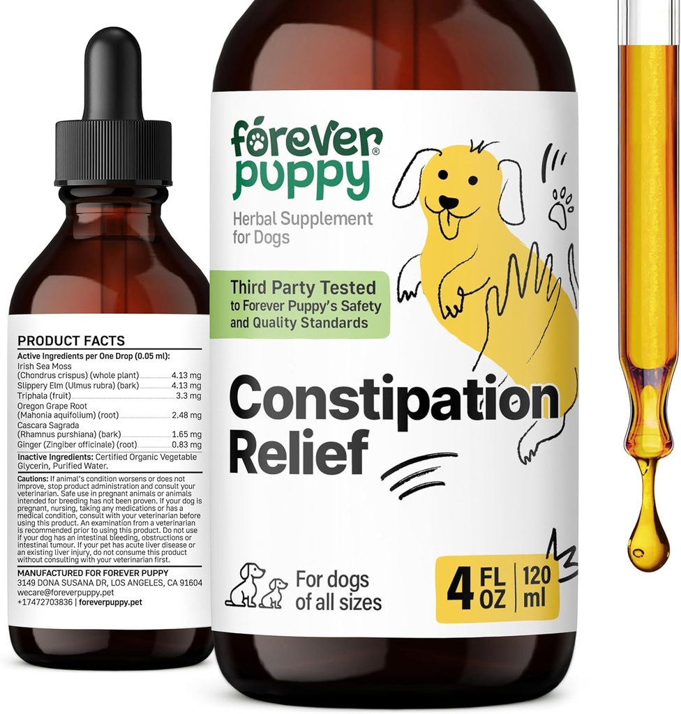 Forever Puppy Constipation Relief für Hunde - Hocker Ease Hunde-Ergänzungen - Sea Moss & Slippery Elm für Verdauungsmedizin - Fiber Vitamins and Supplements for Constipation - Alle Rassen & Größen - 4 Unze