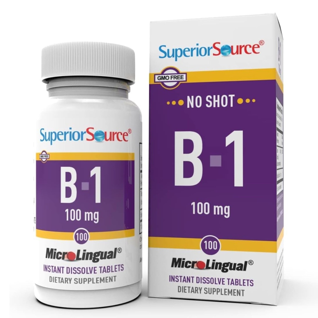 Source supérieure B-1 100 mg - Supplément de vitamine B soutient l'énergie saine et la croissance - Formule de soutien du système nerveux et digestif avec la thiamine - 100 comprimés à dissolution sublinguale