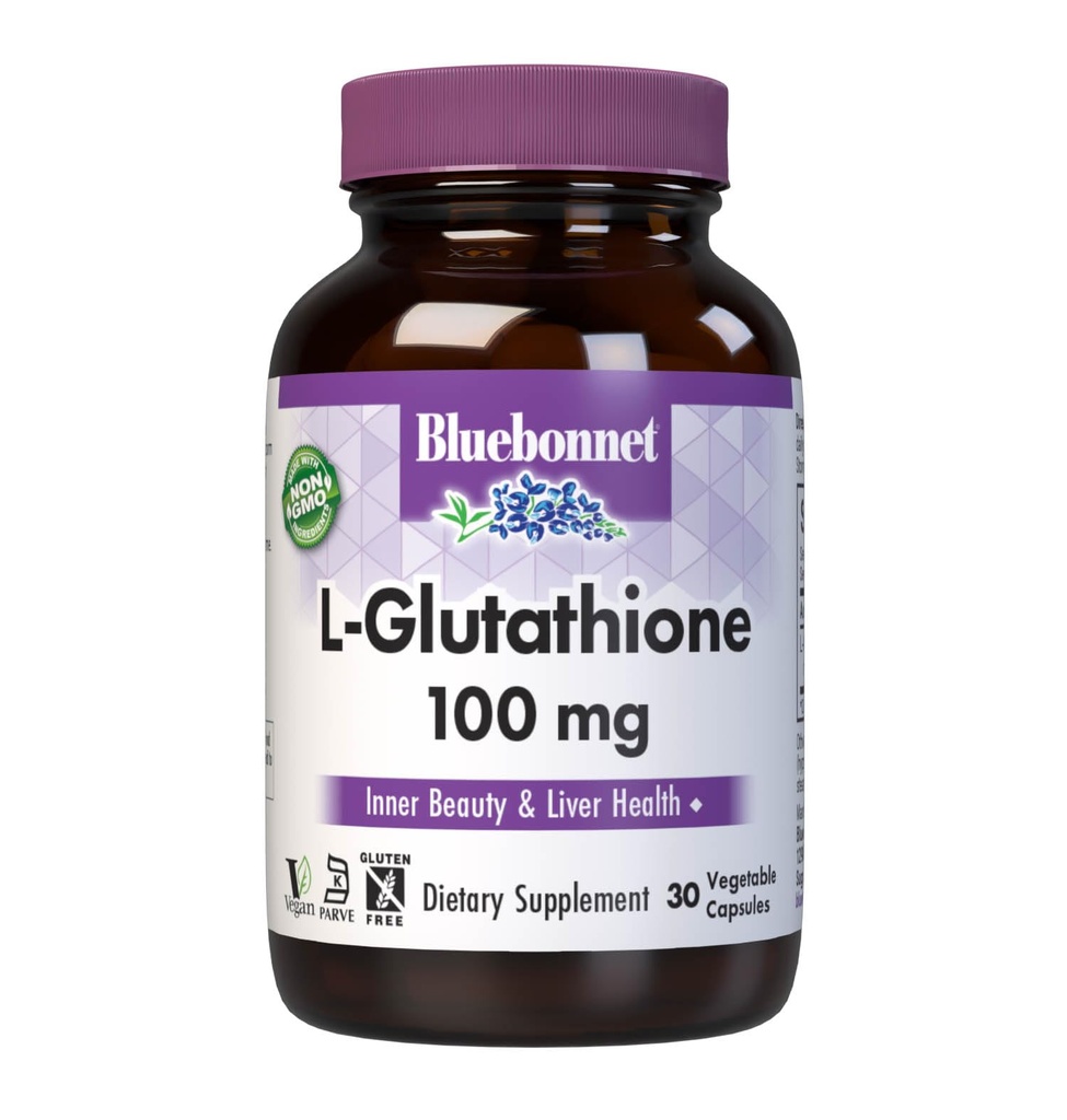 Bluebonnet Nutrition L-Glutathione 100mg, Freiform-Aminosäure, für freien Radikalschutz, Soja-frei, Glutenfrei, Non-GMO, Kosher Certified, Vegan, 30 Gemüsekapseln, 30 Servietten