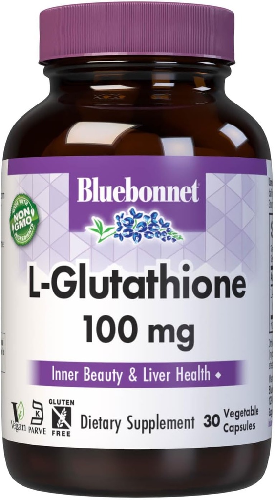 Bluebonnet Nutrition L-Glutathione 100mg, Freiform-Aminosäure, für freien Radikalschutz, Soja-frei, Glutenfrei, Non-GMO, Kosher Certified, Vegan, 30 Gemüsekapseln, 30 Servietten