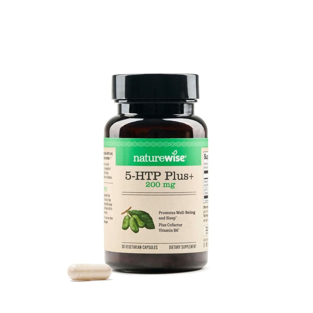NatureWise 5-HTP 200mg Supplement von Griffonia Seeds mit Cofactor Vitamin B6 - Mood Support und natürliche Schlafhilfe für Erwachsene - Delayed-Release, Vegan - 30 Count[1-Month Supply]