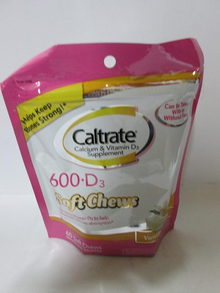 Caltrate Calcium und Vitamin D, Soft Chews, Vanille Creme, 60 Count (Pack mit 3)