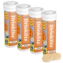 Drinklits Orange Daily Electrolyte Hydration Tablets (4) Tube Bundle | 0g Zucker – Natürliches Sportgetränk – Großer Geschmack | 4 Pack (40 Servierungen)